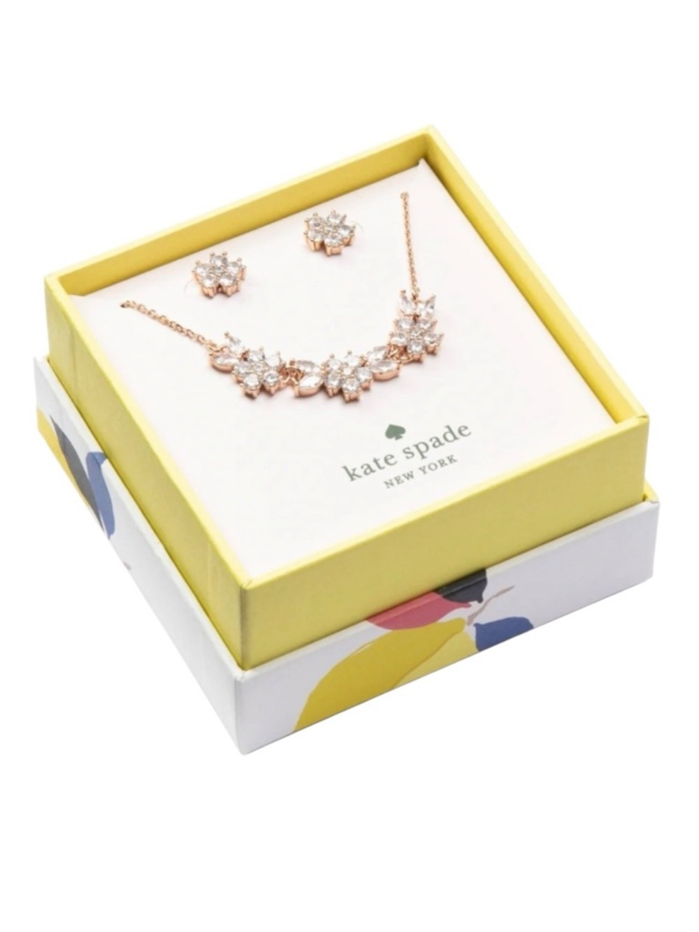 Kate Spade Gardenia Crystal Stud Earrings Necklace Set Rose Gold BNIB